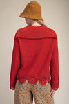 Boho Red Laced Up Front Sweater