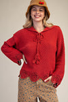 Boho Red Laced Up Front Sweater