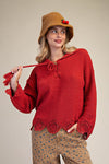 Boho Red Laced Up Front Sweater