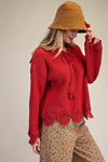 Boho Red Laced Up Front Sweater