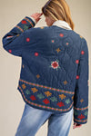 Blueberry Embroidery Quilted Bow Front Jacket