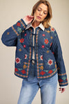 Blueberry Embroidery Quilted Bow Front Jacket