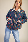 Blueberry Embroidery Quilted Bow Front Jacket