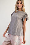 Mocha Wing Sleeve Mineral Washed Top