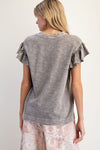 Mocha Wing Sleeve Mineral Washed Top