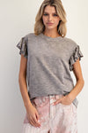 Mocha Wing Sleeve Mineral Washed Top