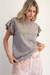 Mocha Wing Sleeve Mineral Washed Top