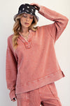 Boho Red Textured Thermal Washed Pullover