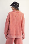 Boho Red Textured Thermal Washed Pullover