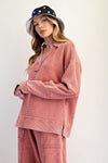 Boho Red Textured Thermal Washed Pullover