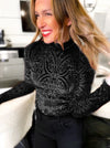 Black Mila Mesh & Velvet Mockneck Top