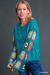 Millie Crochet Sleeve Top - Turquoise