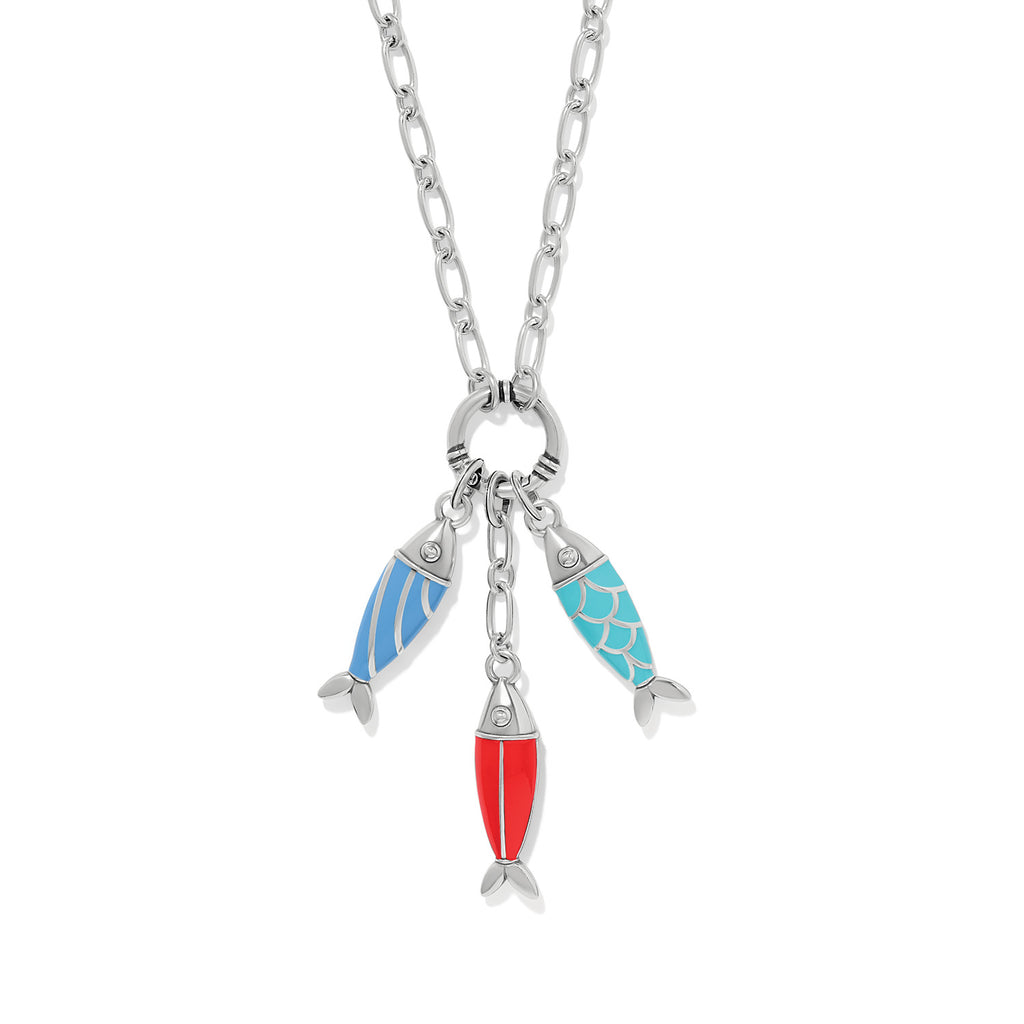 Necklace with fish-shaped charms on a white background