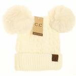 C.C Cable Knit Double Matching Pom Beanie: Ivory
