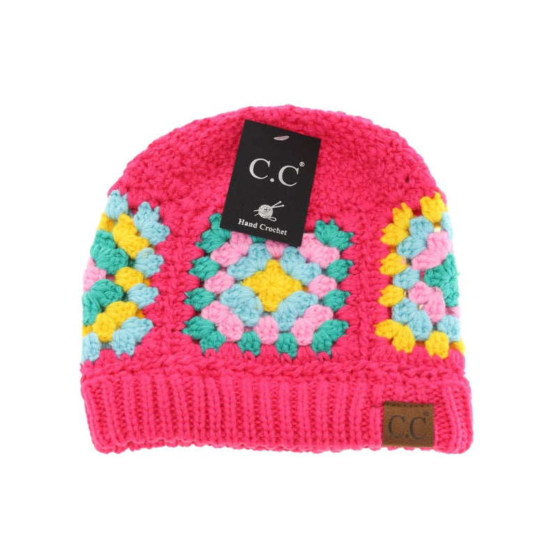 C.C Multi Color Crochet Beanie: Fuchsia