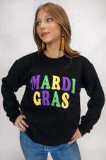 Mardi Gras Puff Black Bleached Sweatshirt